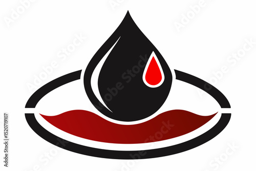 Black oil drop with red accent over a red surface halloween, vector, silhouette,  illustration, horizontal, isolated assets, on transparent background
