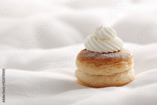 minimalist pastry on clean ultrabright background emphasizing desserts details