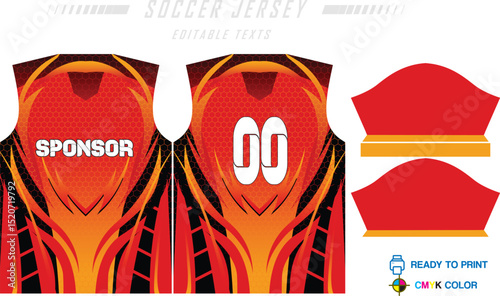 Fabric textile design for Sport t-shirt, Soccer jersey for football club. uniform front view.