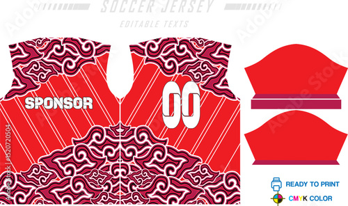 Fabric textile design for Sport t-shirt, Soccer jersey for football club. uniform front view.