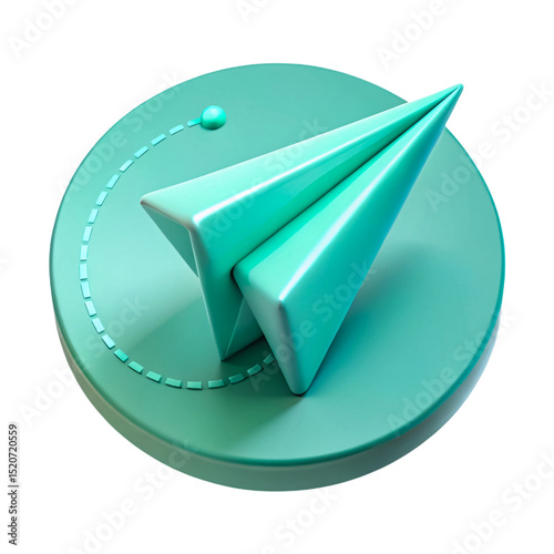 Teal Paper Airplane Icon on Circular Platform against Black Background representing Fast Delivery and Digital Communication