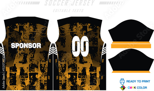 Fabric textile design for Sport t-shirt, Soccer jersey for football club. uniform front view.