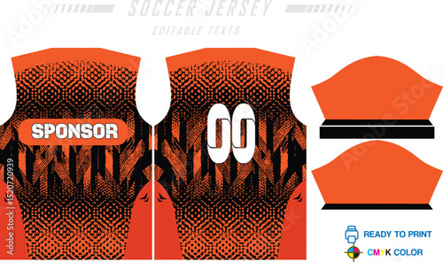 Fabric textile design for Sport t-shirt, Soccer jersey for football club. uniform front view.