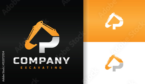 INITIAL LETTER P EXCAVATOR LOGO