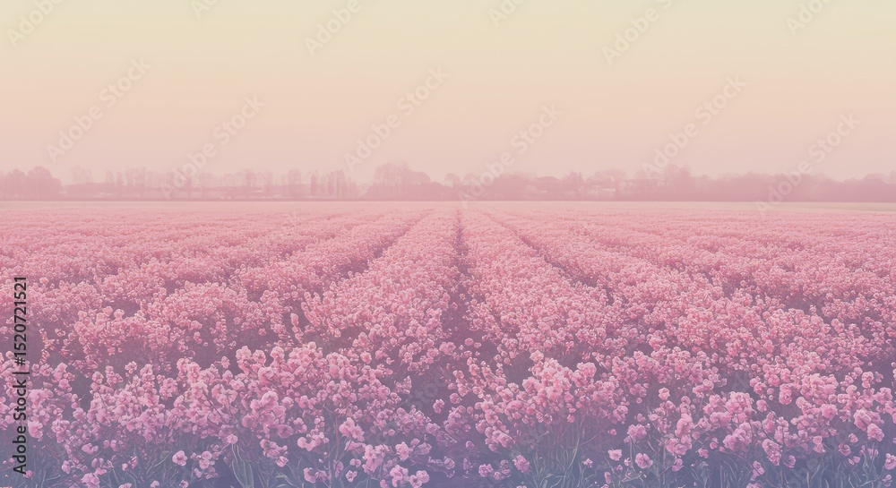 Fototapeta premium Pink Flower Field Landscape