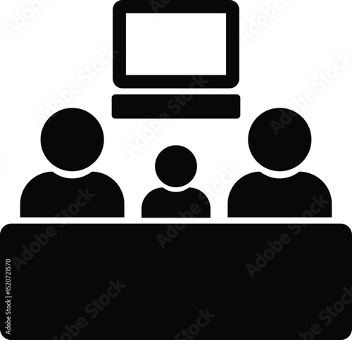 Family are watching TV icon. black icon isolated on white background. people sitting at a table. Symbol for your web site design, logo, app, UI. Vector illustration, 
