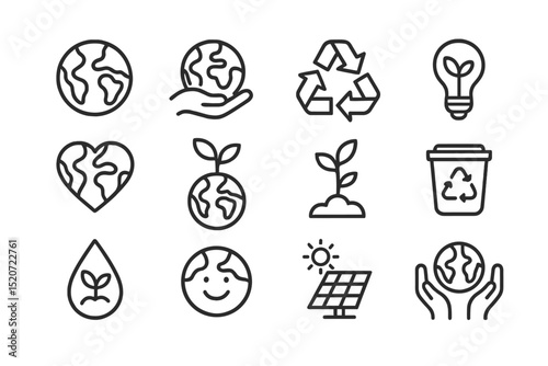 Environmental icons representing sustainability and eco-friendliness in modern design layout