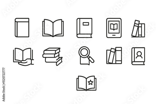Collection of various book and reading icons in a minimalist design suitable for educational and literary themes