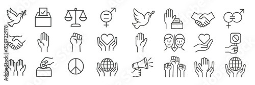 Symbols representing democracy, equality, and social justice displayed in a minimalist style for awareness and advocacy