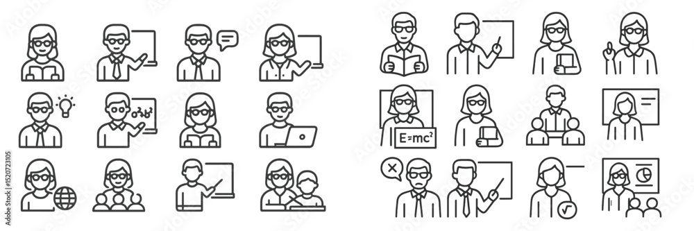 Fototapeta premium Various education and teaching icons depicting instructors engaging with students in different learning environments