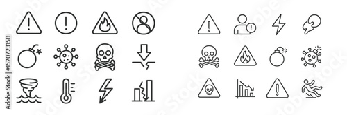 Warning icons representing various hazards and emergencies in a clear and simple design