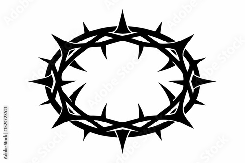 Illustration of a black crown of thorns on white halloween, vector, silhouette,  illustration, horizontal, isolated assets, on transparent background