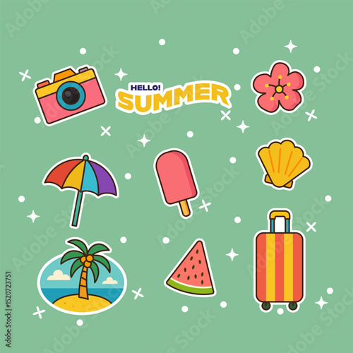 Cute summer sticker set elements