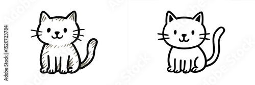 Cute cartoon cats sitting side by side in a simple illustration with a playful style