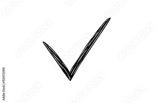 Check mark drawn in black ink showcasing completion or approval in a simple design on white background