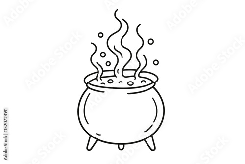 Cauldron filled with bubbling liquid, steam rising, creating a mystical atmosphere of ancient cooking rituals
