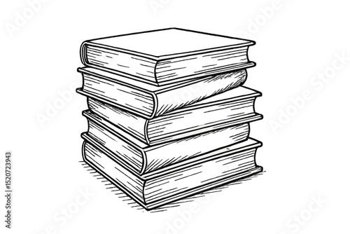 Stacked books resting on each other in a simple, sketched design representing knowledge and learning in an artistic manner