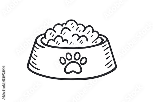Pet food bowl filled with kibble in a simple and playful illustration style for pet lovers and animal enthusiasts