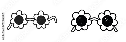 Vintage styled flower sunglasses design in black and white art on white background