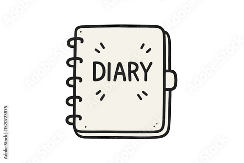 Creative diary design featuring bold lettering and simple line art on a white background