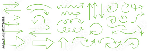 Set of  hand drawn arrow element vector. Collection of doodle arrows, lines, symbol, pointing mark, shapes on white background.