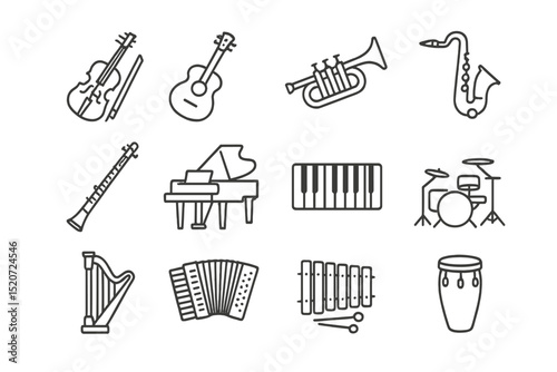 Various musical instruments displayed in a creative layout suitable for educational purposes