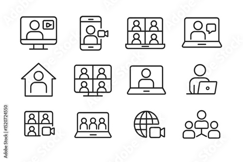 Digital communication tools for remote collaboration featured in various online meeting formats