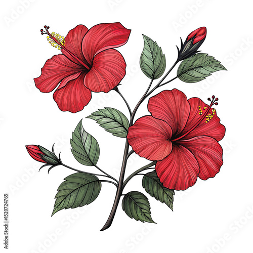 Elegant Red Hibiscus Flower Vector Illustration.
