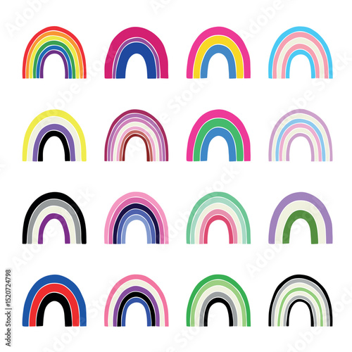 Set of colorful LGBTQ+ pride flag rainbows Gender equality and sexual identity pride flags collection LGBTQIA community pride month