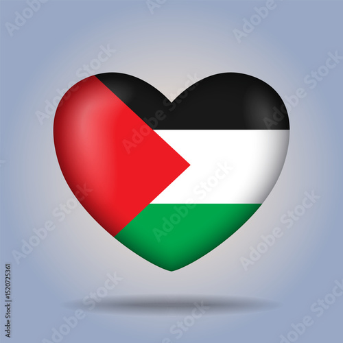 Palestine flag heart button Isolated on color gradient background. Banner flag Vector Illustrator