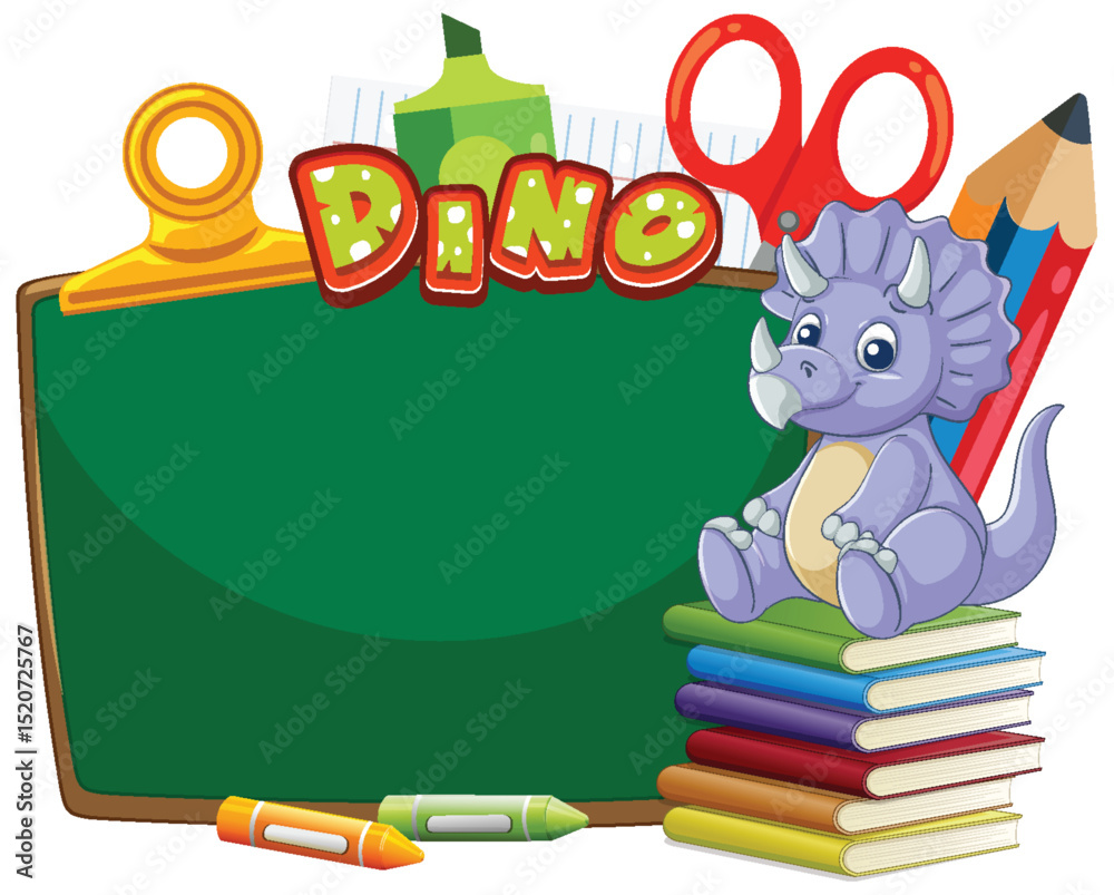 Cute Dinosaur Classroom Illustration with Chalkboard