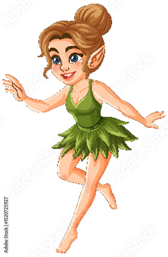 Playful Fairy in Green Dress Illustration