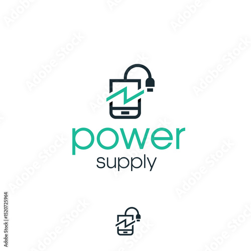 Power supply charger powerbank battery smartphone tablet vector logo