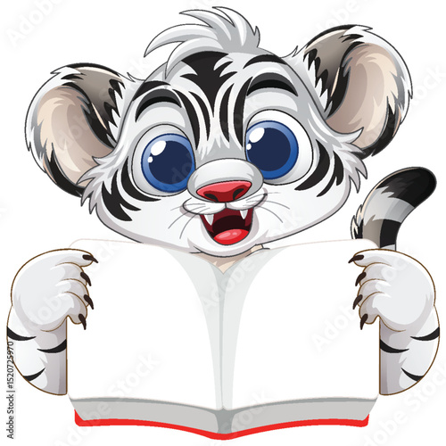Cute Tiger Cub Reading a Book