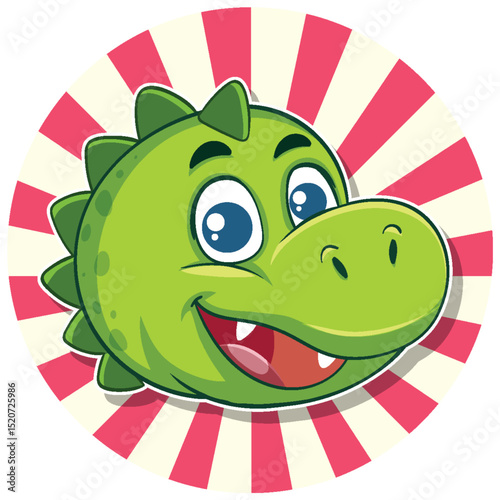 Cheerful Cartoon Dinosaur with Striped Background