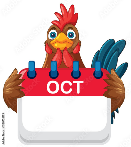 Rooster Holding October Calendar Page