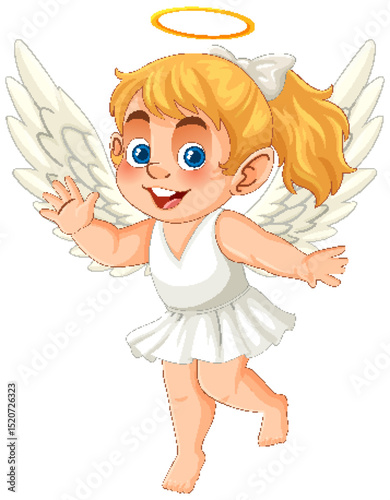 Cheerful Cartoon Angel with Golden Hair and Halo
