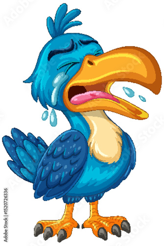 Crying Cartoon Hornbill with Expressive Features