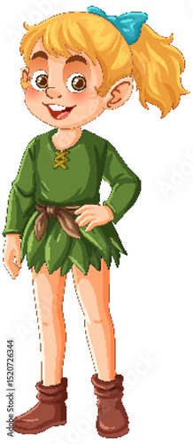 Playful Fairy with Green Outfit and Blonde Hair