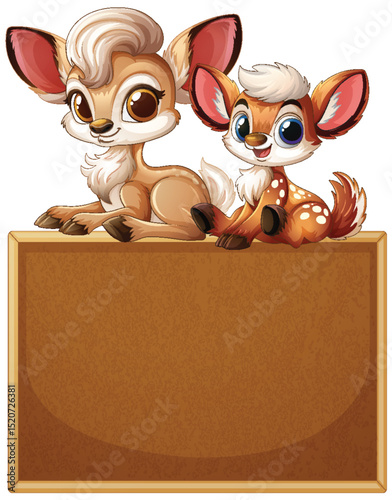 Cute Deer Duo on Wooden Sign