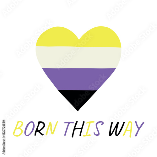 Colorful heart shape Non-binary pride flag Happy pride day LGBTQIA community Pride Month Vector hand drawn doodle for posters, stickers, logo, cards