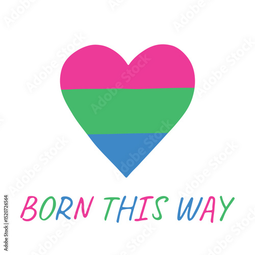 Colorful heart shape Polysexual pride flag Happy pride day LGBTQIA community Pride Month Vector hand drawn doodle for posters, stickers, logo, cards