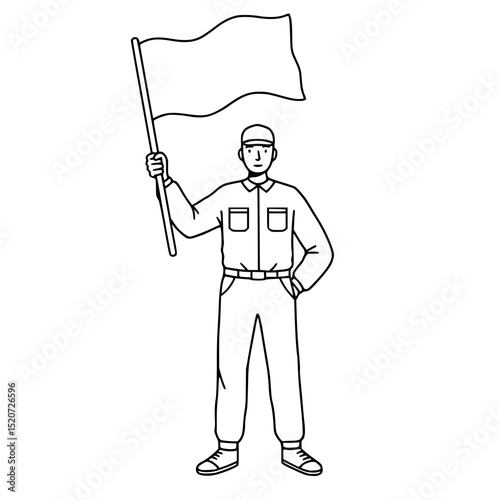 Football Referee Flag Waving Lineart