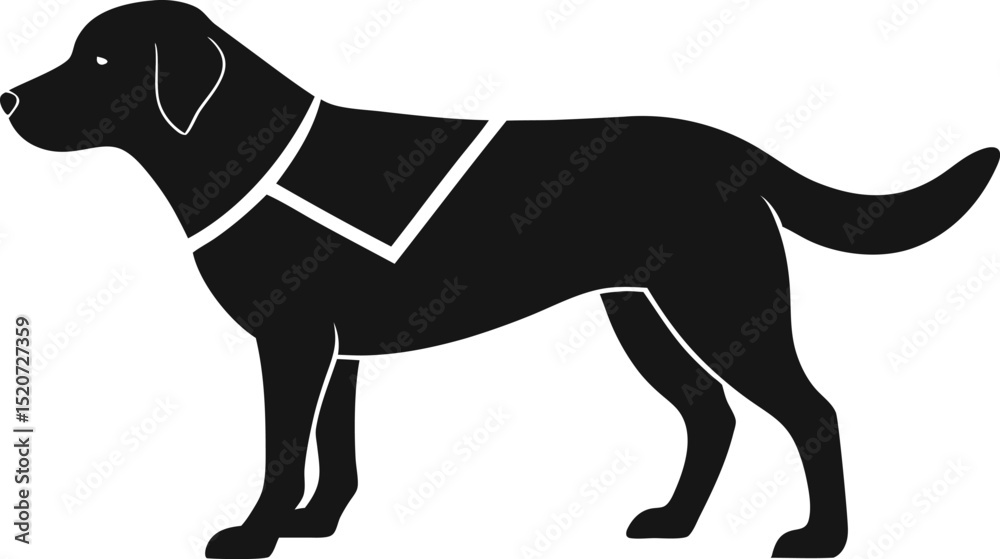 Obraz premium Guide Dog With Harness Silhouette Vector Illustration