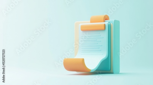 A pastel 3D rendering of a clipboard with a document, featuring a light blue background and orange accents; the paper is partially curled