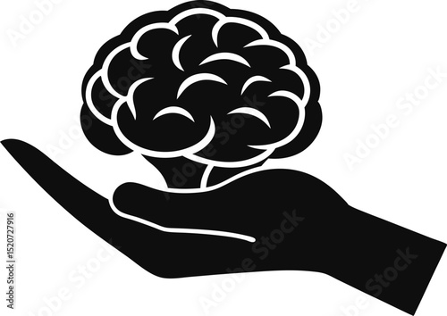 Hand Holding Brain Silhouette Vector Illustration