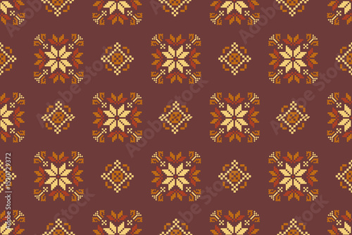 Cross stitch pattern concept showcasing traditional ethnic geometric pattern, Design for textile, background,carpet,wallpaper,clothing,wrapping,Batik,fabric,Vector illustration	
