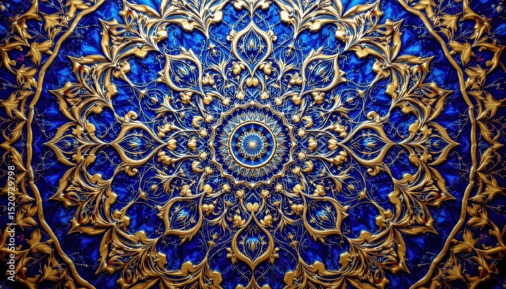 Ornate Mandala Pattern in Rich Blue and Gold Color Palette with Intricate Designs and Details Ornate Mandala Pattern in Rich Blue and Gold Color Palette with Intricate Designs and Details