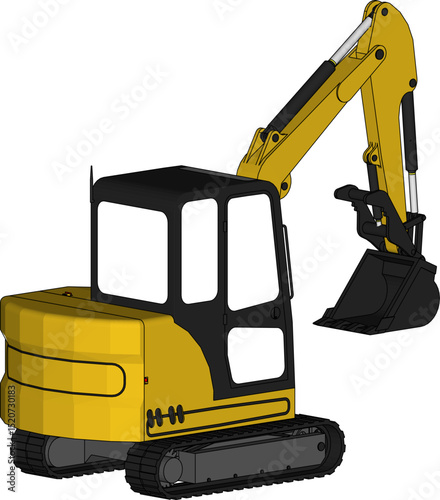 Mini excavator isolated on a white background.