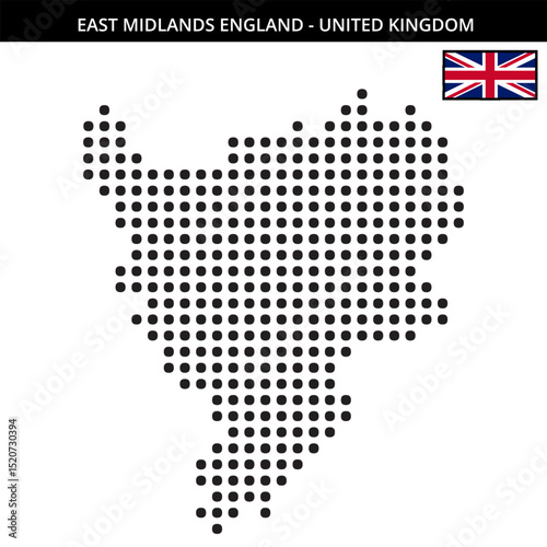 Big dots map of east-midlands-england in United Kingdom